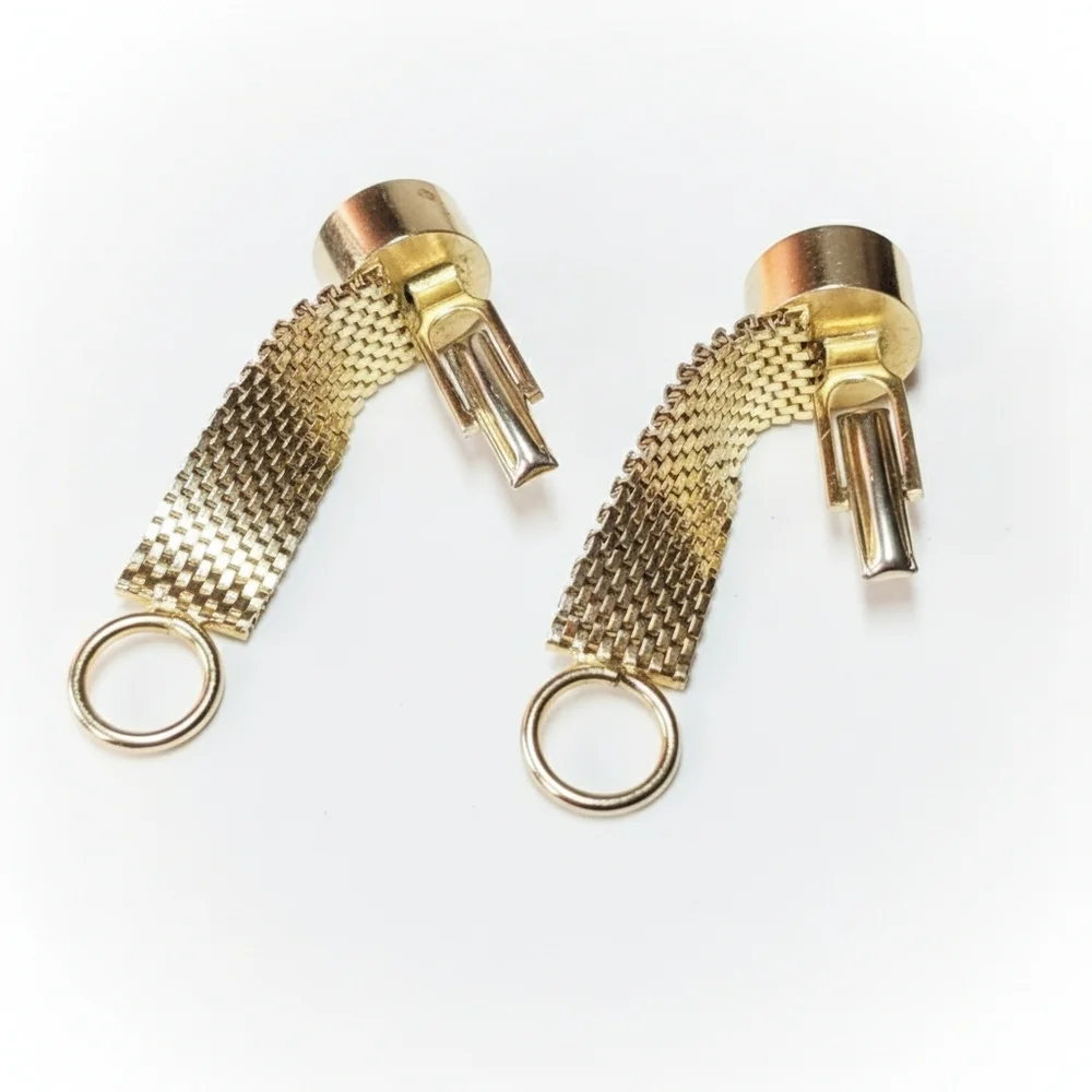 Cufflinks Black Glass Crystal Gold Tone Link Chain Clip Button Prong Set Formal